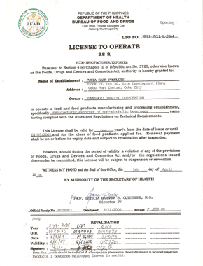 BUREAU OF FOOD AND DRUGS  License To Operate